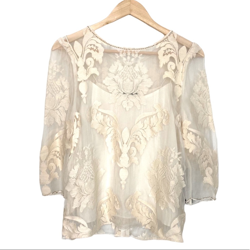 NWT Dolce Vita Cream Mesh Overlay Sheer Blouse S